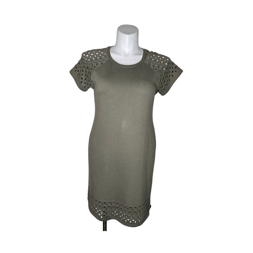 CABLE AND GAUGE Soft T Shirt Dress With Cut Outs Olive Green Size Large
